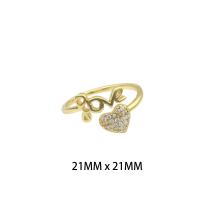 Anilo de dedo de latón, metal, chapado en color dorado, Joyería & para mujer & con diamantes de imitación, 21*21*0.3mm, Vendido por UD