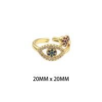 Anillo de dedo de joyería de mal de ojo, metal, chapado en color dorado, para mujer & con diamantes de imitación, 20*20*0.2mm, Vendido por UD