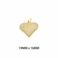 Латунные подвески со стразами, Латунь, Сердце, плакирован золотом, DIY & Женский отверстие:Приблизительно 0.3mm, продается PC