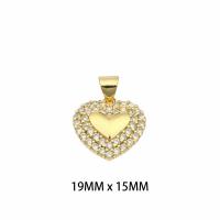 Colgantes de latón de imitación de diamante, metal, Corazón, chapado en color dorado, Bricolaje & para mujer & con diamantes de imitación, 19x15x0.3mm, agujero:aproximado 0.3mm, Vendido por UD