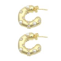 Rhinestone Brass Stud Earring, gold color plated, fashion jewelry & for woman & with rhinestone 