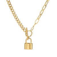 Stainless Steel Jewelry Necklace, 304 Stainless Steel, Lock, 18K gold plated, fashion jewelry & Unisex, golden Approx 15.75 Inch [
