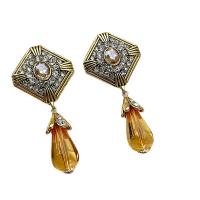 Zinc Alloy Rhinestone Drop Earring, with Glass, fashion jewelry & for woman & with rhinestone, golden, 80mm 