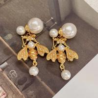 Brass Drop Earring, with Plastic Pearl, real gold plated, fashion jewelry & for woman, golden, 50mm [