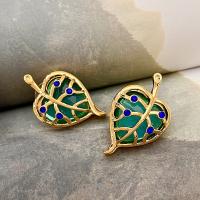 Zinc Alloy Rhinestone Stud Earring, Leaf, real gold plated, fashion jewelry & for woman & with rhinestone, golden, 33mm [