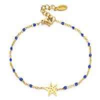 Stainless Steel Chain Bracelets, 304 Stainless Steel, with 4cm extender chain, Starfish, Vacuum Ion Plating, Bohemian style & for woman & enamel Approx 16 cm [