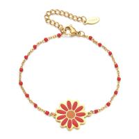 Stainless Steel Chain Bracelets, 304 Stainless Steel, with 4cm extender chain, Flower, Vacuum Ion Plating, Bohemian style & for woman & enamel Approx 16 cm [