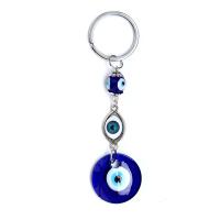 Evil Eye Key Chain, Lampwork, with Zinc Alloy, Flat Round, antique silver color plated, Unisex & evil eye pattern, 3cm,12cm 
