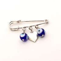 Zinc Alloy Jewelry Brooch, with Lampwork & Iron, Heart, silver color plated, Unisex & evil eye pattern, 1cm,6cm 