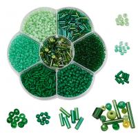 DIY Jewelry Finding Kit, Glass Seed Beads, with Plastic Box, 7 cells, green 