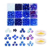 Kit de bricolage bijoux conclusion, perles de rocaille en verre, avec Boîte en plastique & argile de polymère & Acrylique, DIY & 12 cellules, bleu Vendu par boîte