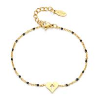 Stainless Steel Chain Bracelets, 304 Stainless Steel, with 4cm extender chain, Heart, Vacuum Ion Plating, Bohemian style & for woman & enamel Approx 16 cm [