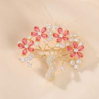 Cubic Zirconia Brooch, Brass, Tree, Vacuum Ion Plating, fashion jewelry & micro pave cubic zirconia & for woman, golden 