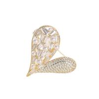 Cubic Zirconia Brooch, Brass, with Plastic Pearl, Heart, plated, fashion jewelry & micro pave cubic zirconia & for woman 