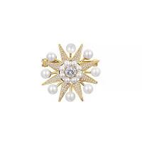 Cubic Zirconia Brooch, Brass, with Plastic Pearl, Star, Vacuum Ion Plating, fashion jewelry & micro pave cubic zirconia & for woman, golden, 37mm 
