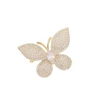 Cubic Zirconia Brooch, Brass, Butterfly, Vacuum Ion Plating, fashion jewelry & micro pave cubic zirconia & for woman, golden 