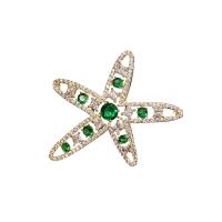 Cubic Zirconia Brooch, Brass, Starfish, Vacuum Ion Plating, fashion jewelry & micro pave cubic zirconia & for woman, golden 