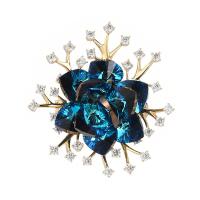 Cubic Zirconia Brooch, Brass, Flower, Vacuum Ion Plating, fashion jewelry & micro pave cubic zirconia & for woman, blue 
