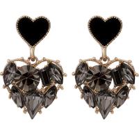 Zinc Alloy Rhinestone Drop Earring, Heart, gold color plated, for woman & with rhinestone [