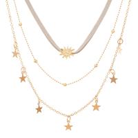 Fashion Multi Layer Necklace, Zinc Alloy, with Velveteen, with 2inch extender chain, Star, gold color plated, three layers & for woman & with rhinestone Approx 13 Inch 