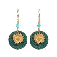 Zinc Alloy Drop Earring, Sunflower, KC gold color plated, Tole Paintng & Bohemian style & for woman 