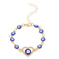 Evil Eye Jewelry Bracelet, Zinc Alloy, with 1.96inch extender chain, Heart, KC gold color plated, evil eye pattern & for woman & enamel & with rhinestone Approx 5.51 Inch 