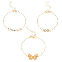 Fashion Zinc Alloy Bracelets, with 1.97inch extender chain, Butterfly, plated, three pieces & evil eye pattern & for woman & with rhinestone & hollow Approx 6.69 Inch [