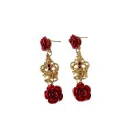 Resin Zinc Alloy Earring, with Resin, real gold plated & for woman & with rhinestone [