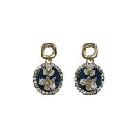 Zinc Alloy Rhinestone Drop Earring, with Resin, Flat Round, gold color plated, with flower pattern & for woman & with rhinestone [