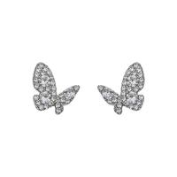 Zinc Alloy Rhinestone Stud Earring, Butterfly, silver color plated, Korean style & for woman & with rhinestone 