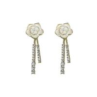 Zinc Alloy Rhinestone Drop Earring, with Plastic Pearl, Flower, gold color plated, Korean style & for woman & enamel & with rhinestone [