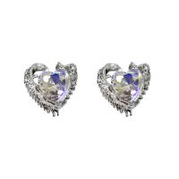 Zinc Alloy Rhinestone Stud Earring, Heart, silver color plated, Korean style & for woman & with rhinestone [