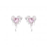 Zinc Alloy Rhinestone Stud Earring, Heart, silver color plated, Korean style & for woman & with rhinestone 