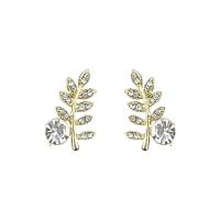Zinc Alloy Rhinestone Stud Earring, Leaf, gold color plated, Korean style & for woman & with rhinestone [