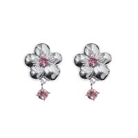 Zinc Alloy Rhinestone Drop Earring, Flower, silver color plated, Korean style & for woman & with rhinestone [