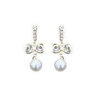 Zinc Alloy Rhinestone Drop Earring, Plastic Pearl, with Zinc Alloy, Bowknot, gold color plated, Korean style & for woman & with rhinestone [