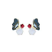 Enamel Zinc Alloy Stud Earring, Butterfly, gold color plated, for woman & with rhinestone 