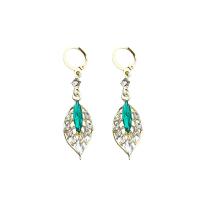 Zinc Alloy Rhinestone Drop Earring, Leaf, gold color plated, for woman & with rhinestone & hollow [