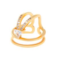 Fashion Nail Finger Ring, Copper, KC gold color plated & micro pave cubic zirconia & for woman, US Ring 