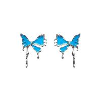 Enamel Zinc Alloy Stud Earring, Butterfly, silver color plated, for woman 