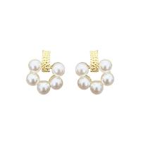 Plastic Pearl Zinc Alloy Earring, with Zinc Alloy, gold color plated, Korean style & for woman & hollow 