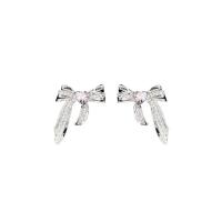 Zinc Alloy Rhinestone Stud Earring, Bowknot, silver color plated, Korean style & for woman & with rhinestone [