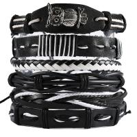 Wrap Bracelets, Cowhide, with PU Leather & Zinc Alloy, Owl, plated, multilayer & Unisex, black, 80mm Approx 7 Inch 