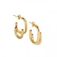 Titanium Steel Earrings, Geometrical Pattern, real gold plated, fashion jewelry & for woman, 29mm [