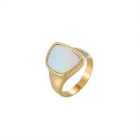 Titanium Steel Finger Ring, with White Shell, Geometrical Pattern, 14K gold plated & for woman, US Ring 