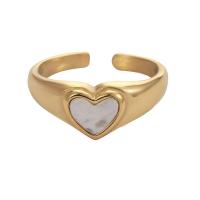 Titanium Steel Finger Ring, with White Shell, Heart, 14K gold plated, fashion jewelry & for woman, US Ring [