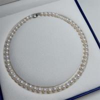 Collier de perles d'eau douce naturelles, perle d'eau douce cultivée, bijoux de mode & pour femme, blanc, 7-8mm Environ 17 pouce, Vendu par PC