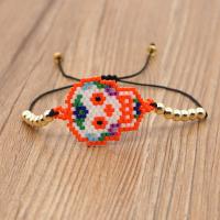Glass Seed Beads Bracelets, Seedbead, with Knot Cord, Skull, Adjustable & punk style & for woman cm 