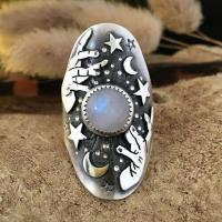 Драгоценный камень цинкового сплава палец кольцо, цинковый сплав, с Лунный камень, плакированный цветом под старое серебро, ювелирные изделия моды & Мужская & разный размер для выбора, 40mm, продается PC