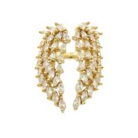Латунное кольцо с стразами, Латунь, Форма крыла, плакирован золотом, ювелирные изделия моды & Женский & со стразами продается PC